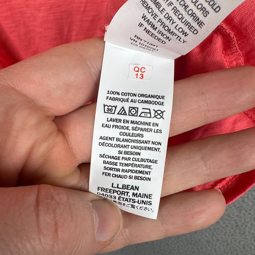 LL Bean Top Womens XL Coral Pink Organic Cotton Split Neck Tee 3/4 Sleeve - Picture 10 of 13